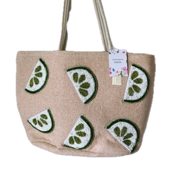 🍋‍🟩 Viral Made in India, Handcrafted Beaded Lime Tote- NWT🍋‍🟩 - Picture 1 of 11
